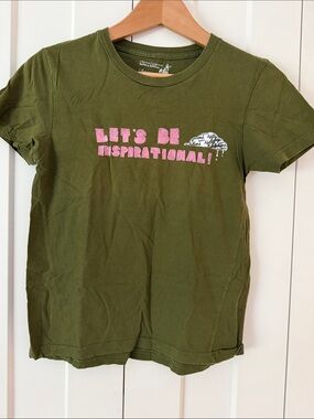 Lifetime Collective Olive Green Graphic Tee with felted Pink Slogan